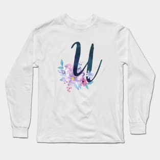 Floral Monogram U Pretty Lilac Bouquet Long Sleeve T-Shirt